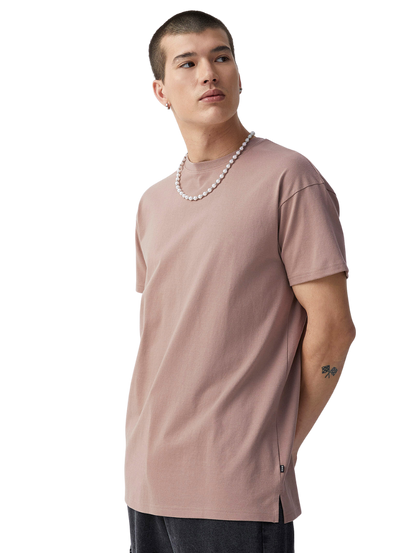 Half Sleeves Round Neck Light Salmon Plain T-Shirt