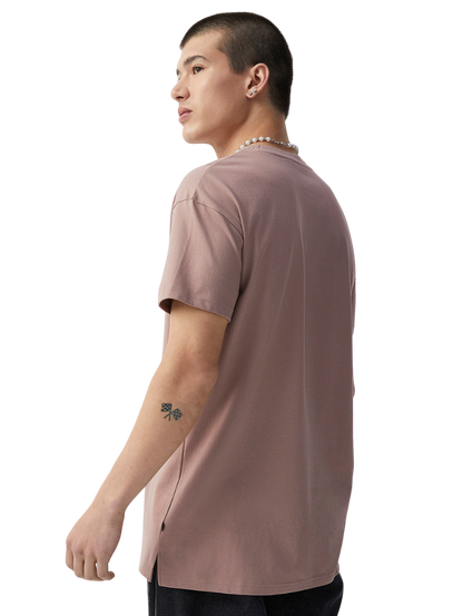 Half Sleeves Round Neck Light Salmon Plain T-Shirt