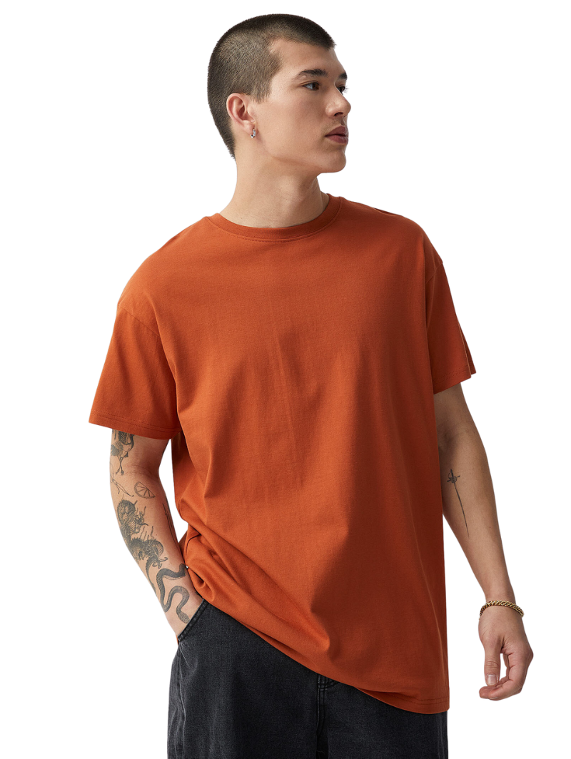 Half Sleeves Round Neck Orange T-Shirt